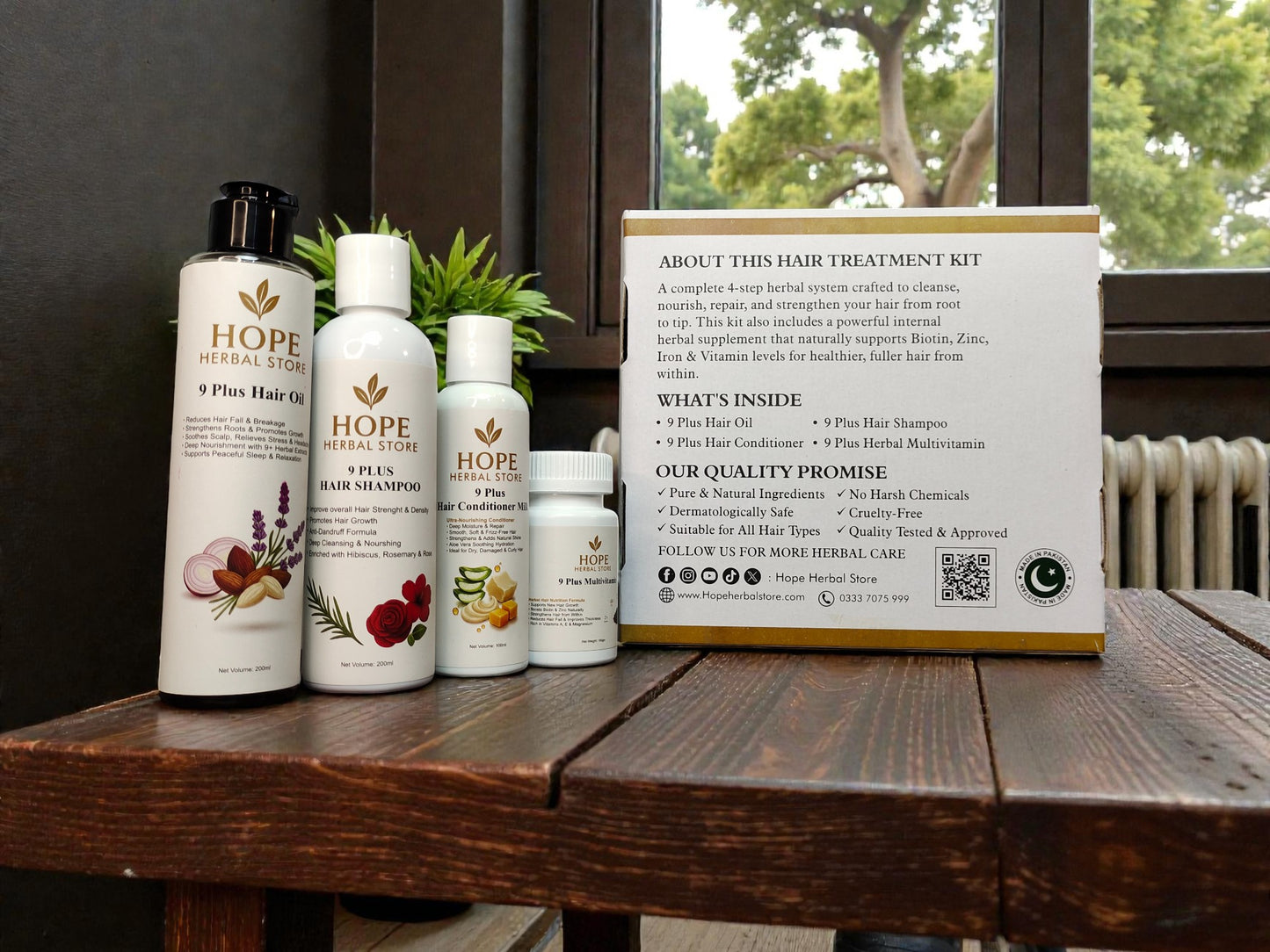 Nine Plus Complete Hair Care Kit – Herbal Oil, Shampoo, Conditioner & Multivitamins