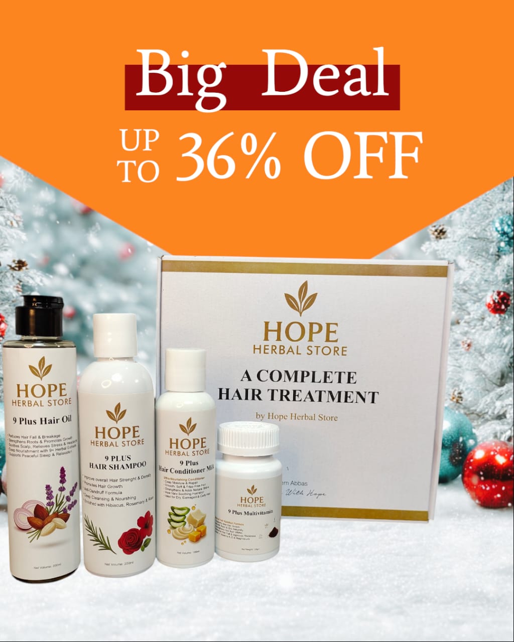 Nine Plus Complete Hair Care Kit – Herbal Oil, Shampoo, Conditioner & Multivitamins